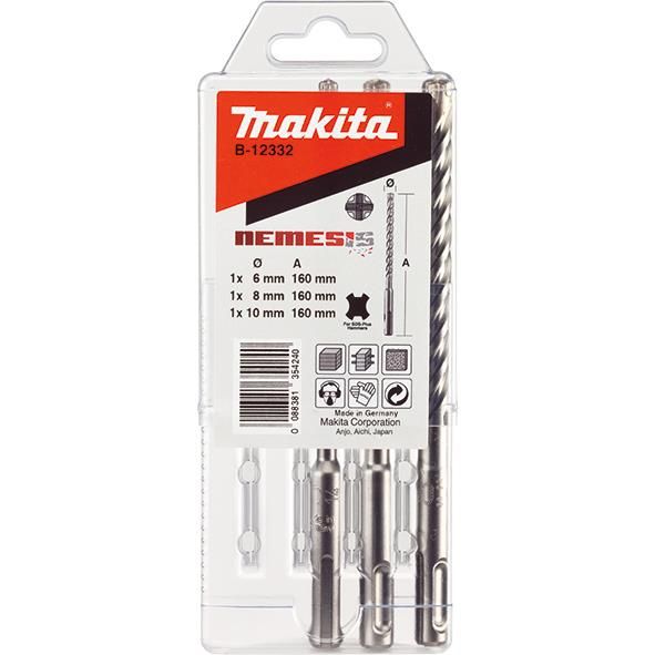 Набір бурів Makita B-12332 SDS-Plus Nemesis, 3шт, для залізобетону, 6,8,10x160мм