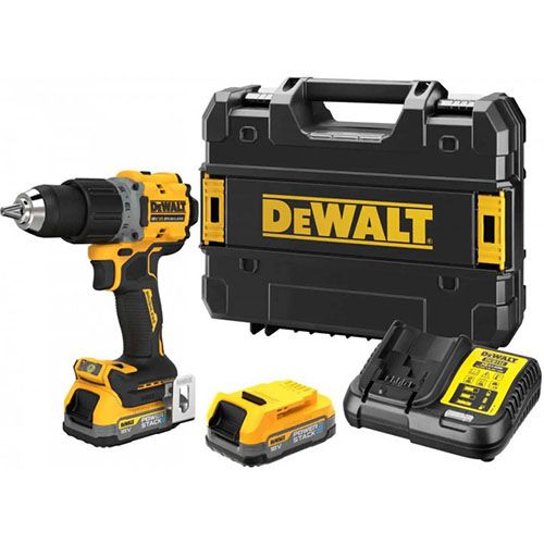 Дриль-шурупокрут DeWalt безщітковий XR Li-Ion PowerStack 18В акб 1х1.7А&#183;год 90Нм 0-650/0-2000об/хв патрон 13мм ЗП кейс 1.28кг