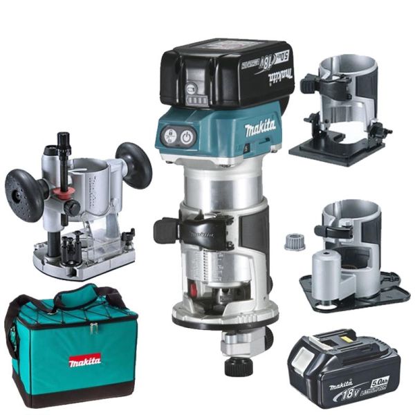 Фрезер акумуляторний Makita DRT50RTEX3 Li-ion LXT 18 В 2х5.0А&#183;год цанга 6.35мм 10000-30000об/хв 1.8кг
