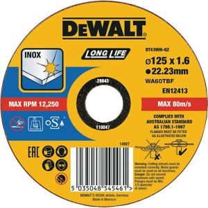 Диск відрізний по металу DeWalt INOX Long Life 125х1.6х22.23мм