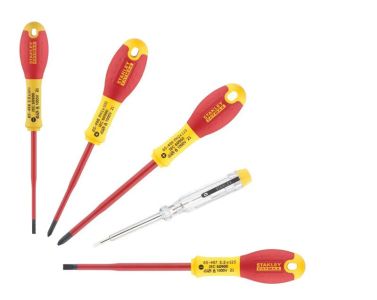 Викрутка Stanley FatMax набір 7шт, для робіт під напругою 1000В, прямий шліц 3.5х75мм/ 5.5х150мм, викрутки під шліц Philips Ph1x100/ Ph2x125